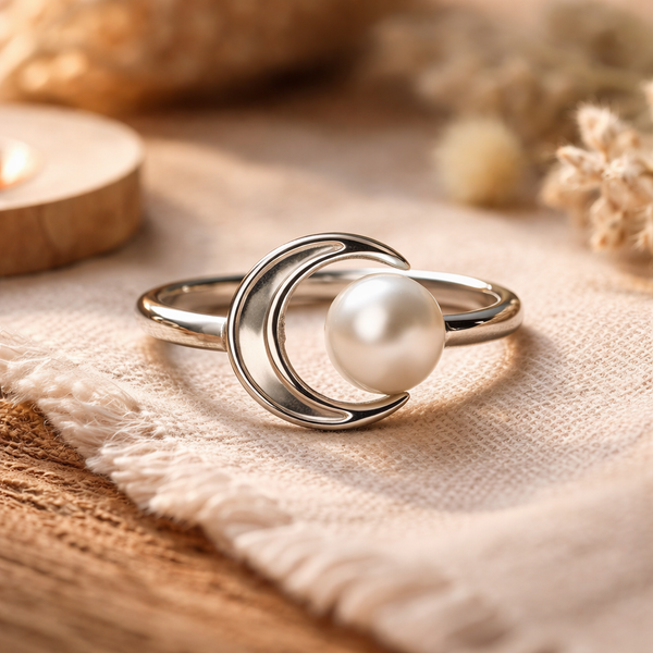 Verstelbare Ring Met Parel En Maan ±2 Cm