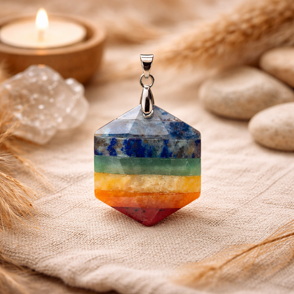 Chakra Edelsteenhanger Hexagon Amethist Sodaliet Lapis Lazuli 3cm