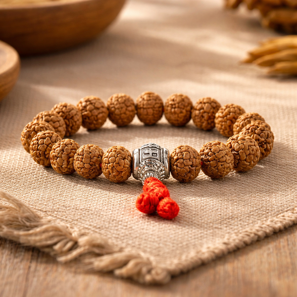 Mala Armband Rudraksha Met Guru Kraal Om Mani Padme Hum 21 Kralen 1.2 cm