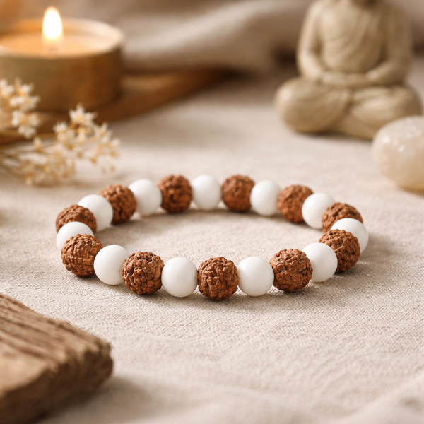 Armband Rudraksha En Schelp Elastisch 0.8 cm
