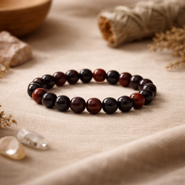 Elastische Armband Zwarte Onyx Rode Tijgeroog Aa Kwaliteit 0.8 cm