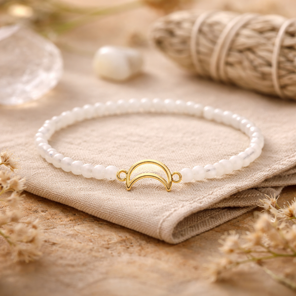 Armband Maansteen Elastisch Met Maan Bedel 4mm Nikkelvrij