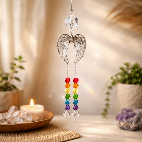 Regenboogkristal Engelenvleugels Met Regenboogketting 30 cm