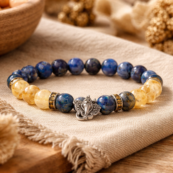 Armband Lapis Lazuli Rutielkwarts Met Ganesha Bedel
