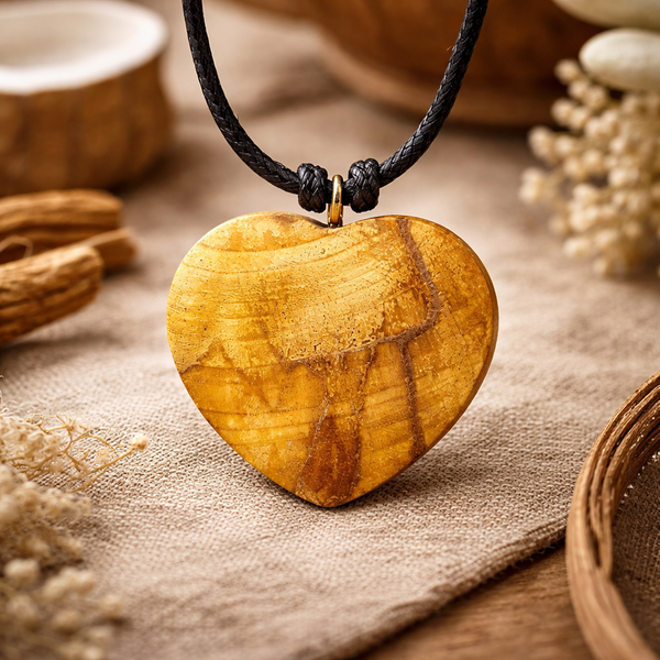 Ketting Met Hartje Van Palo Santo Met Waxkoord Verstelbaar 40-80 cm