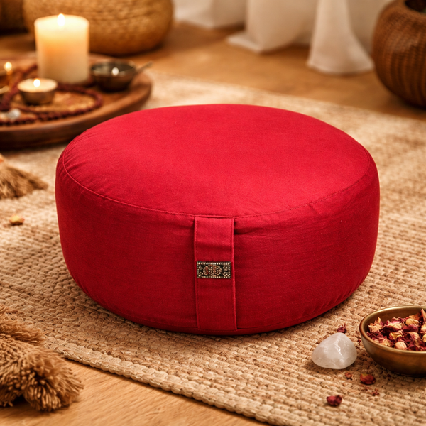 Meditatiekussen Rond Yogi & Yogini Katoen Rood 36 x 22 cm