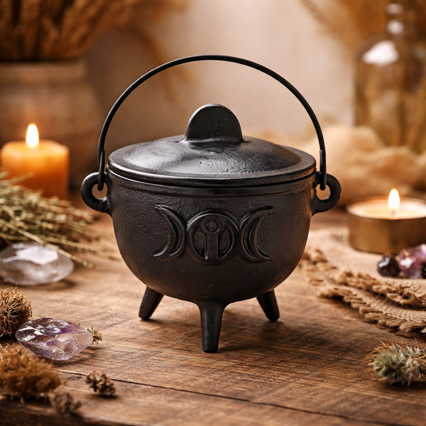 Cauldron Heksenketel Gietijzer Met Zon En Maan Symbolen