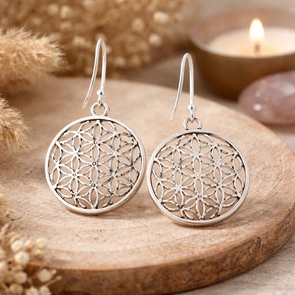 Oorbellen Flower of Life Messing Zilverkleurig