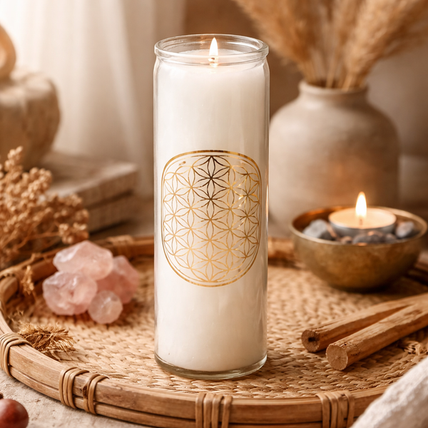 Geurkaars Stearine Flower Of Life Wit 100 Branduren