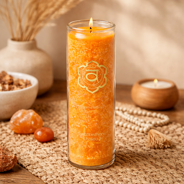 Geurkaars 2e Chakra Stearine Geel Gerecycled Glas 100 uur