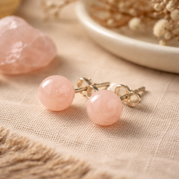 Zilveren Oorstekers Rozenkwarts 8 mm 925 Sterling