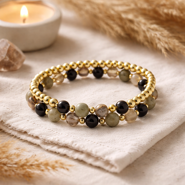 Armband Antraciet Gemengde Edelstenen Met Hematiet Set Van 2 3~8 Mm