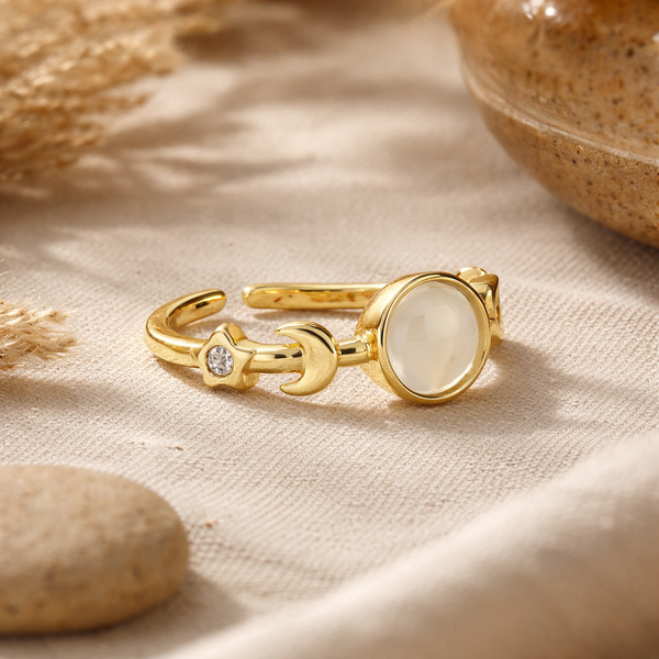 Ring Maanfasen Met Witte Agaat Verstelbaar 2 Cm