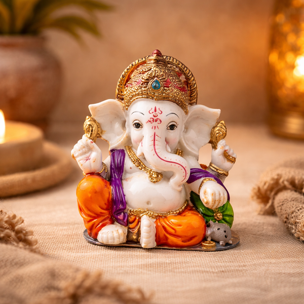 Ganesha Beeldje Met Attributen En Muis Kunsthars 8x7cm