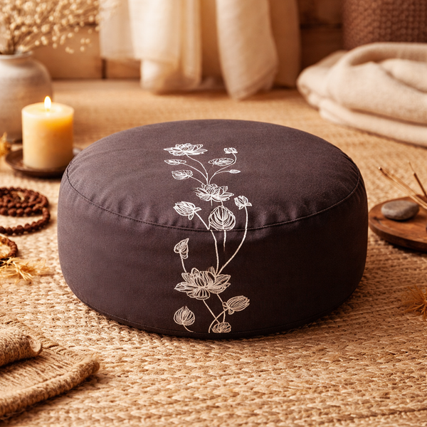 Meditatiekussen Lotusplant Antraciet Biokatoen OCS 33x17 cm 2100g