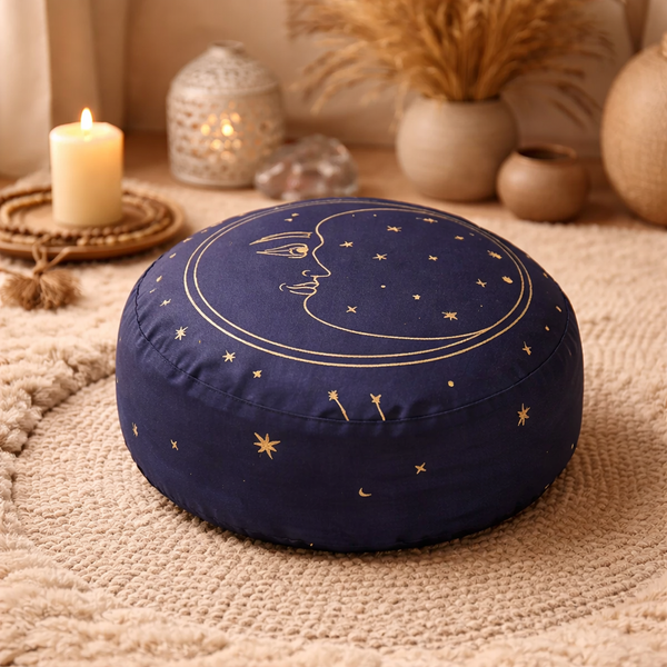 Meditatiekussen Maan Donkerblauw Biokatoen OCS 33x17 cm 2100g