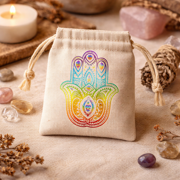 Cadeauzakje Katoen Met Khamsa Opdruk En Sluitkoord 10x11cm