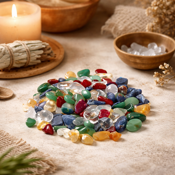 Tibetaanse Vijf Chakra Trommelstenen Mix ±500g ±1-2cm