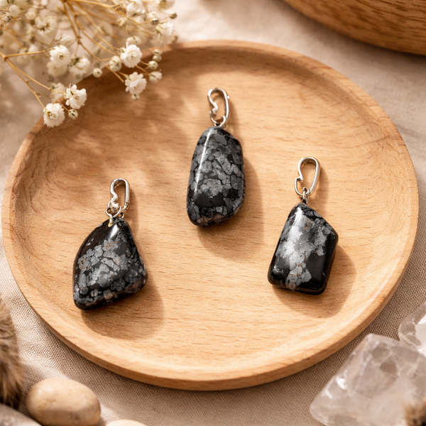 Edelsteenhanger Sneeuwvlok Obsidiaan Met Geboord Oog ±1-2.5 cm
