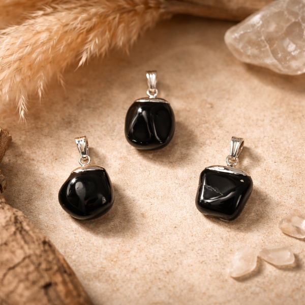 Edelsteenhanger Zwarte Onyx Met Geboord Oog En Kapje ±1-2.5 cm