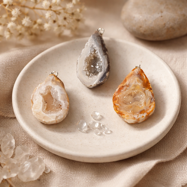Agaat Geode Edelsteenhanger Met Metalen Oogje ±4cm