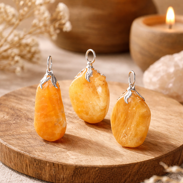 Edelsteenhanger Oranje Calciet Met Metalen Oogje ±1.5-3cm