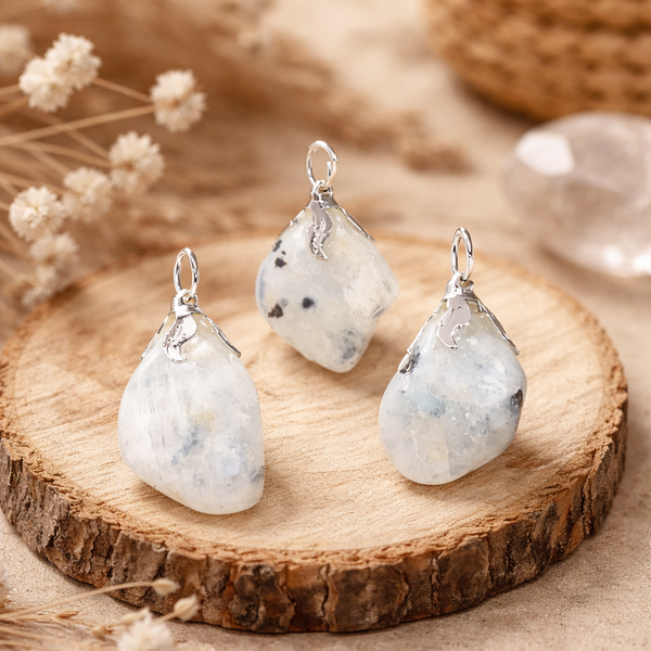 Edelsteenhanger Witte Labradoriet Met Metalen Oogje ±1.5-3cm