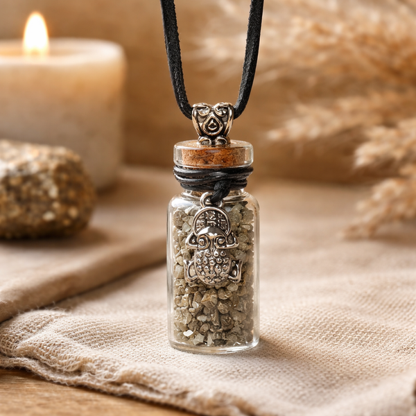 Geschenkflesje Met Pyriet En Feng Shui Kikker Aan Koord 3.6cm