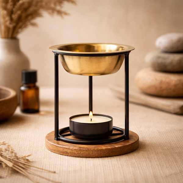 Aromafume Olieverdamper Original Metalen Met Houten Onderzetter 9x8cm