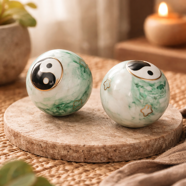 Meridiaankogels Yin Yang Wit-Groen Gemarmerd