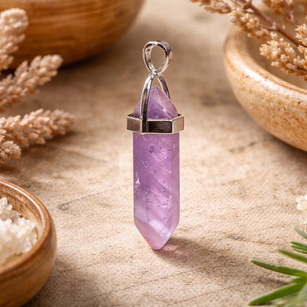 Hanger Amethyst Koper Met Zilverkleurige Vintage Coating Facet