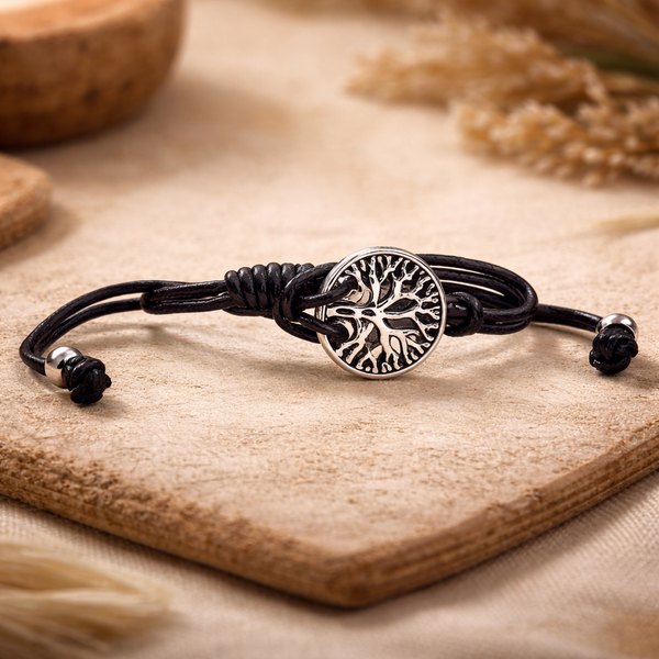 Armbandje Tree of Life Metaallegering Katoen Zwart Verstelbaar
