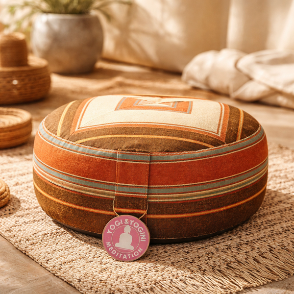 Meditatiekussen Yogi & Yogini Rond Katoen Oranje Crème 33 x 17 cm