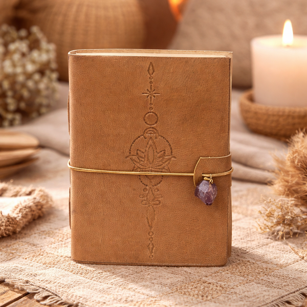 Notitieboek Lotus Met Amethist En Kunstleren Omslag 100 Pagina's 250 G 18 X 13 Cm