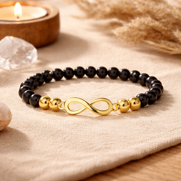 Armband Zwarte Toermalijn En Hematiet Met Infinity Symbool 4~6 Mm