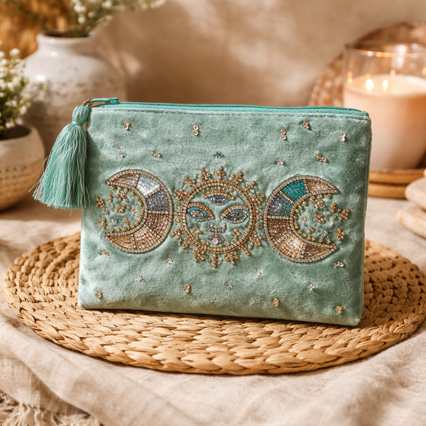 Etui Met Maanfasen Fluweel Mint 20x15 cm