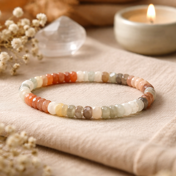 Armband Elastisch Veelkleurig Maansteen Facetgeslepen AA Kwaliteit 0.6 cm