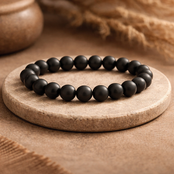 Armband Elastisch Zwarte Onyx Matte Afwerking Aa Kwaliteit 1.0 cm