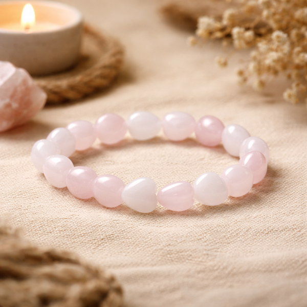 Armband Rozenkwarts Elastisch Hartvormig 10mm