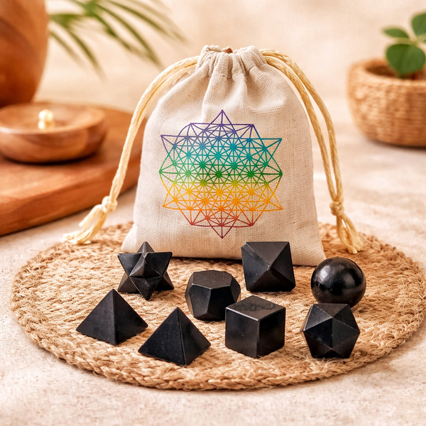 Heilige Geometrie Set Zwarte Toermalijn Uit India 2 cm