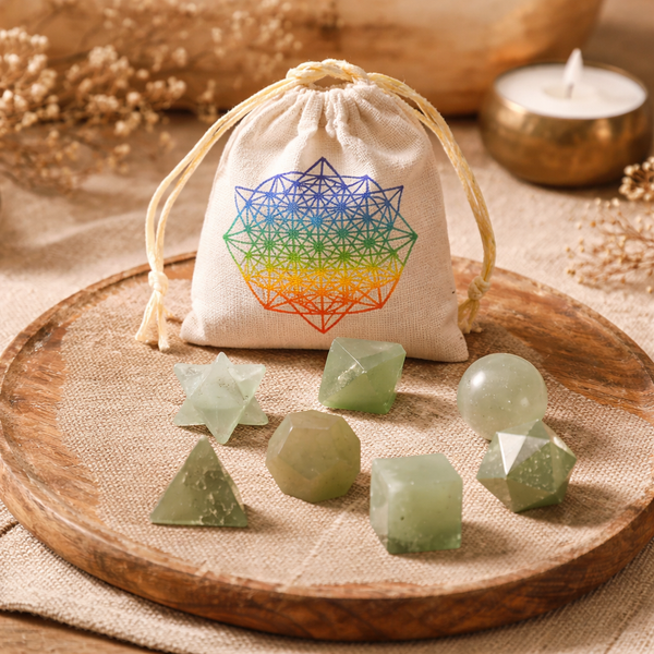 Aventurijn Heilige Geometrie Set Met Platonische Vormen Groen 2 cm