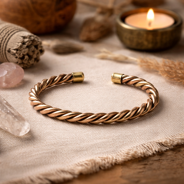 Gedraaide Armband Messing En Koper Brons- En Goudkleur India 6.8 cm