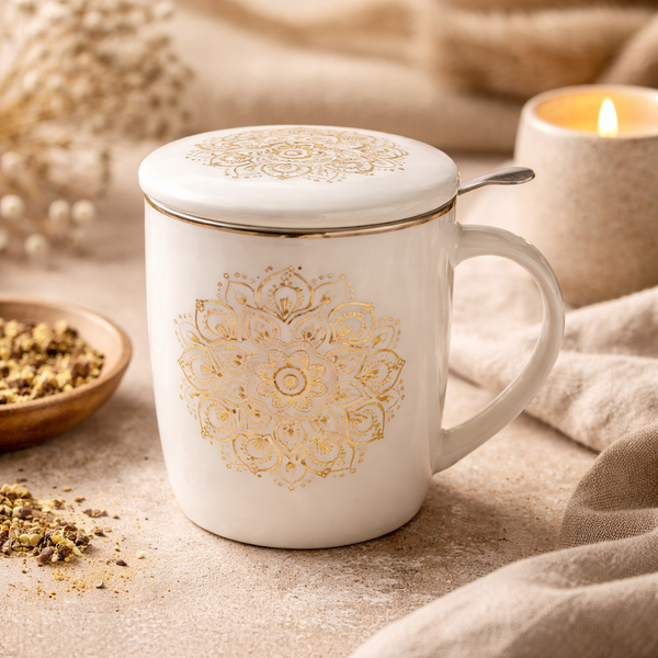 Theemok Set Mandala Bone China Porselein Wit 325ml
