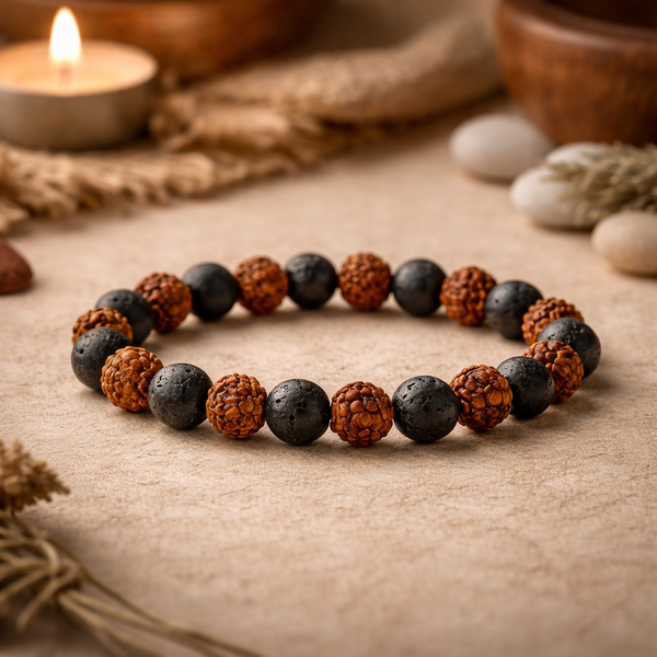 Armband Rudraksha Lavasteen Elastisch 8mm Kralen