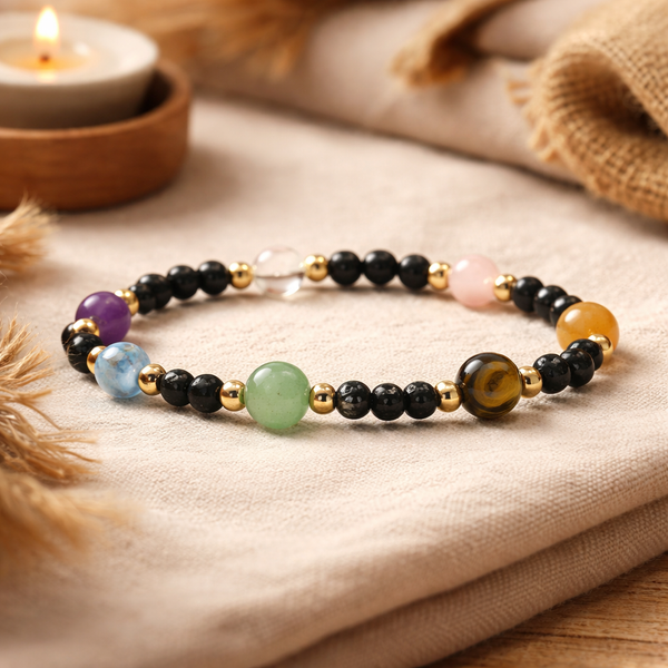 Edelsteen Armband Lavasteen Met 7 Edelstenen Chakra 4 mm