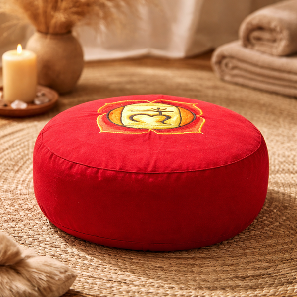 Meditatiekussen Yogi & Yogini 1e Chakra Geborduurd Katoen Rood 33 x 17 cm