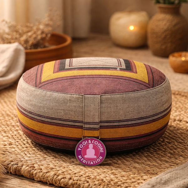 Yogi & Yogini Meditatiekussen Rond Katoen Bruin Grijs Geel 33 x 17 cm