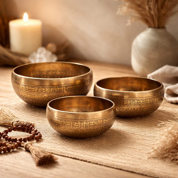 Klankschaal Tibet Gegraveerd Met Om Mani Pad Me Hum Mantra (18 cm)