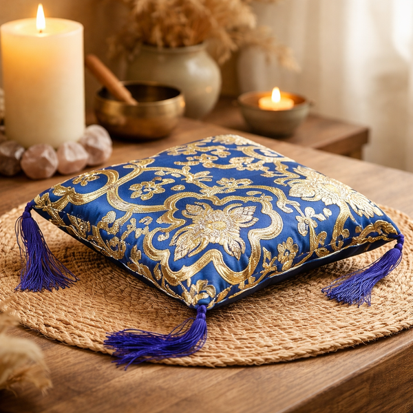 Klankschaalkussen Met Bloemmotief Blauw Polyester Katoen 12 cm