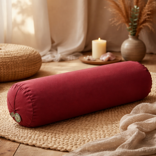 Yoga Bolster Rond Rood Katoen 60 x 16 cm Navulbaar Met Boekweitkaf